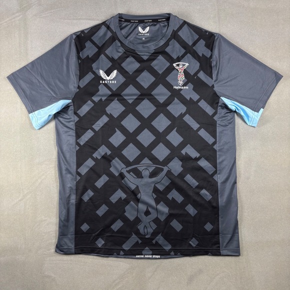 Castore Harlequins Rugby Training Shirt Mens Medium Gray Black DHL Jersey